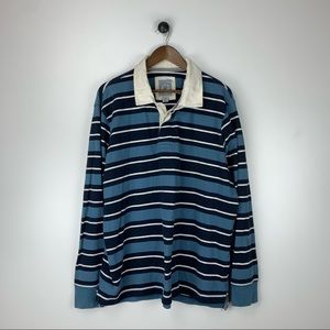 Land’s End Men’s Rugby Long Sleeve Shirt Striped Size XL X-Large 46-48 Blue